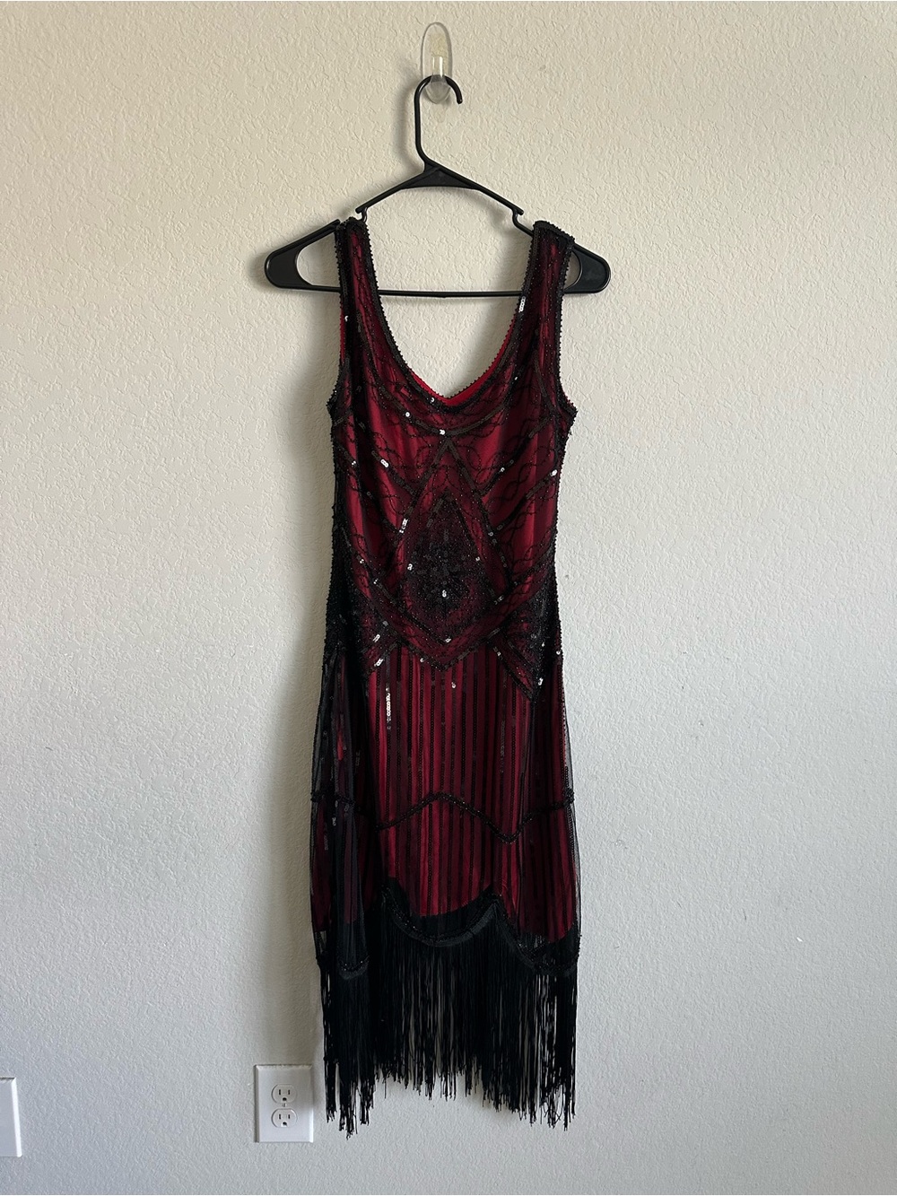 Fundaisy Sequin Beaded Fringe Flapper Gatsby Dress Sz Small